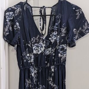 Long Floral Blue Dress Hight Slit